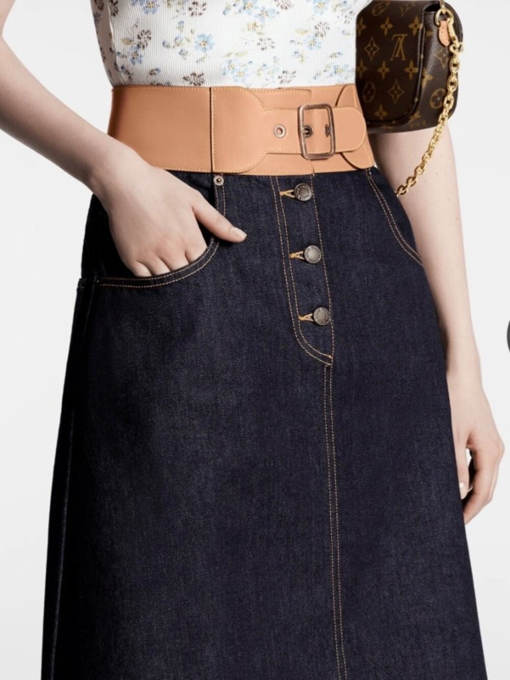 Authentic Louis Vuitton Eyelet Belt Denim Skirt -36 NWT